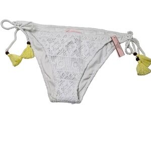 NEW Victoria's Secret The Teeny Bikini‎ Bottom L White Crochet Side Tie NWT